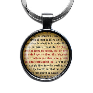 John 3:16 For God So Loved the World King James Version KJV Bible Antique Silver Keychain