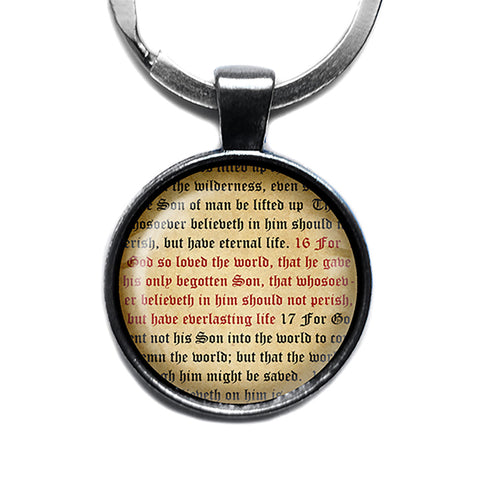John 3:16 For God So Loved the World King James Version KJV Bible Antique Silver Keychain