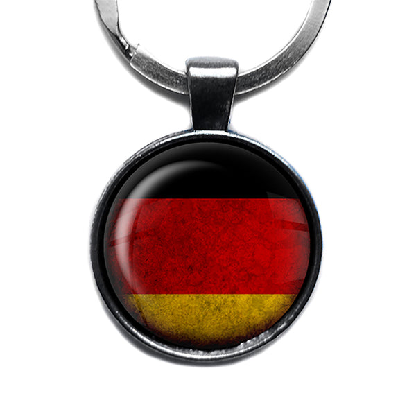 Germany German Deutschland Flag Antique Silver Keychain