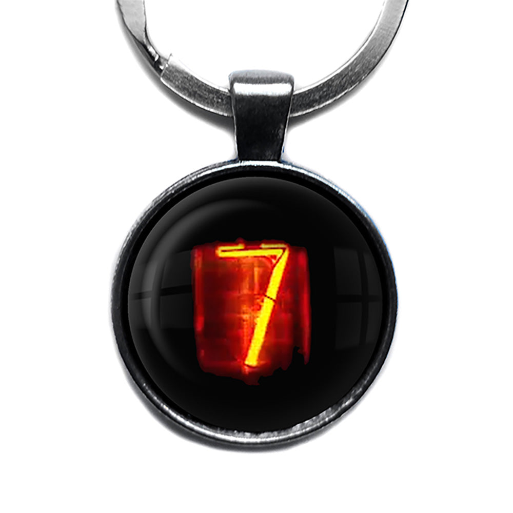 Dieselpunk Steampunk Cyberpunk Nixie Tube Print Number 7 Seven Antique Silver Keychain