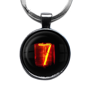 Dieselpunk Steampunk Cyberpunk Nixie Tube Print Number 7 Seven Antique Silver Keychain