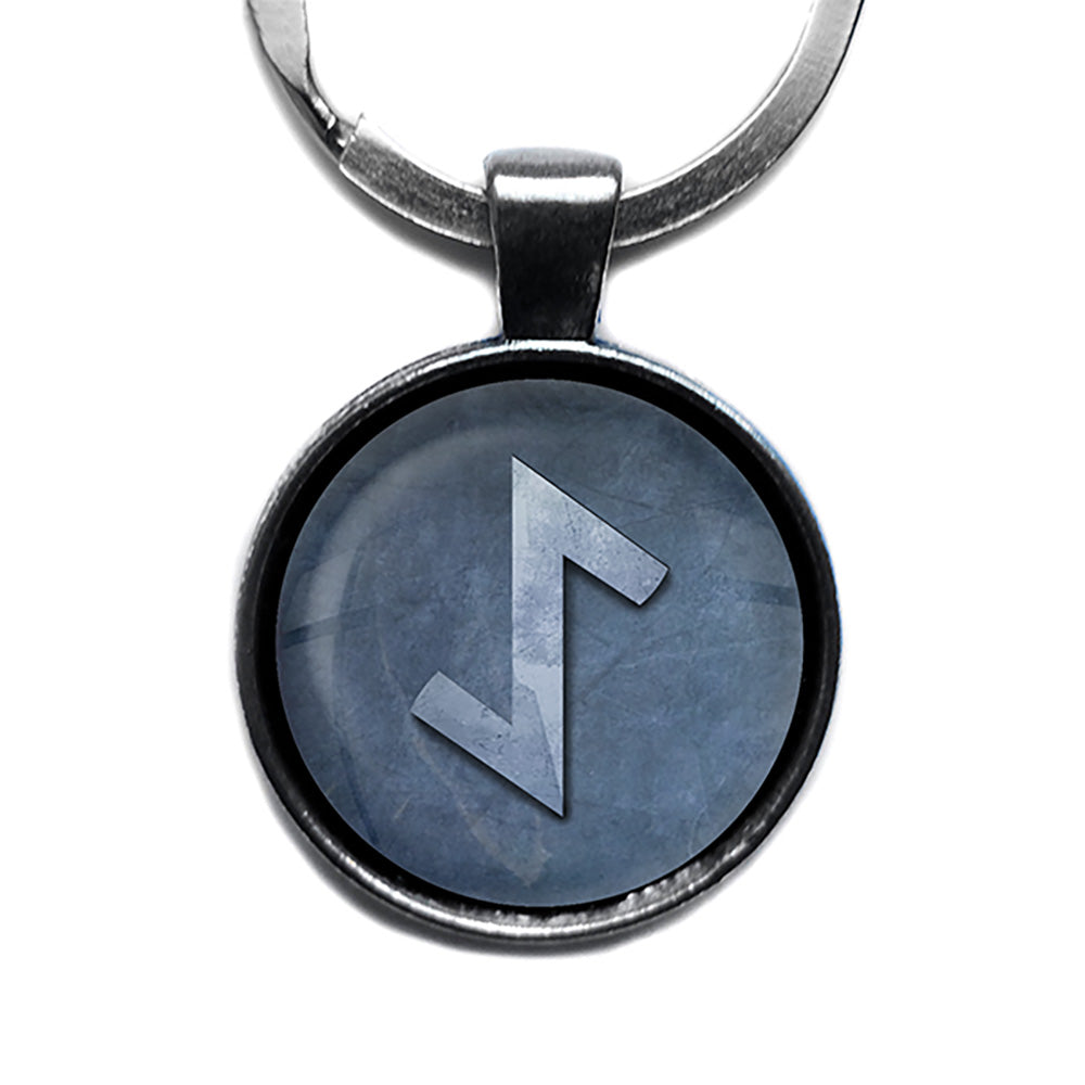 Viking Runes Elder Futhark AE Eihwaz Yew Tree Antique Silver Keychain