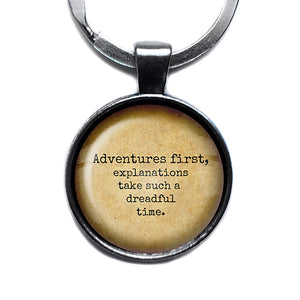 Alice in Wonderland Adventures First Explanations take a Dreadful Time Antique Silver Keychain