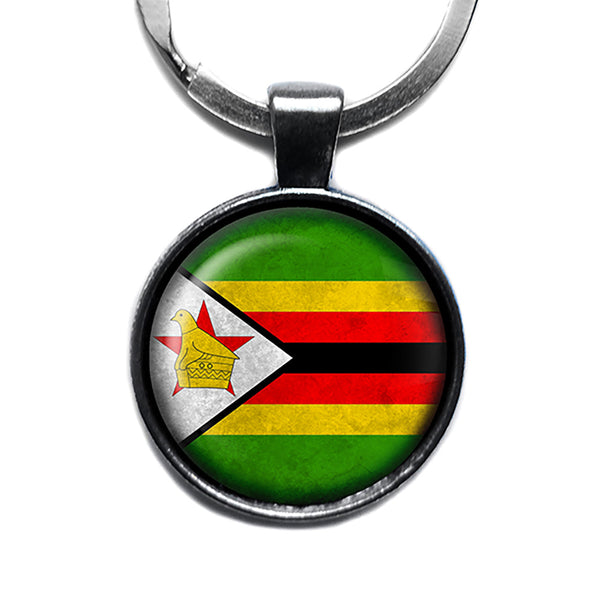 Zimbabwe Zimbabwean Flag Antique Silver Keychain
