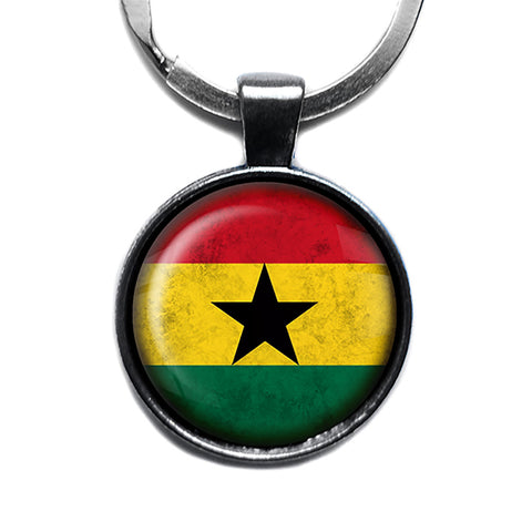 African Nation Ghana Flag Antique Silver Keychain
