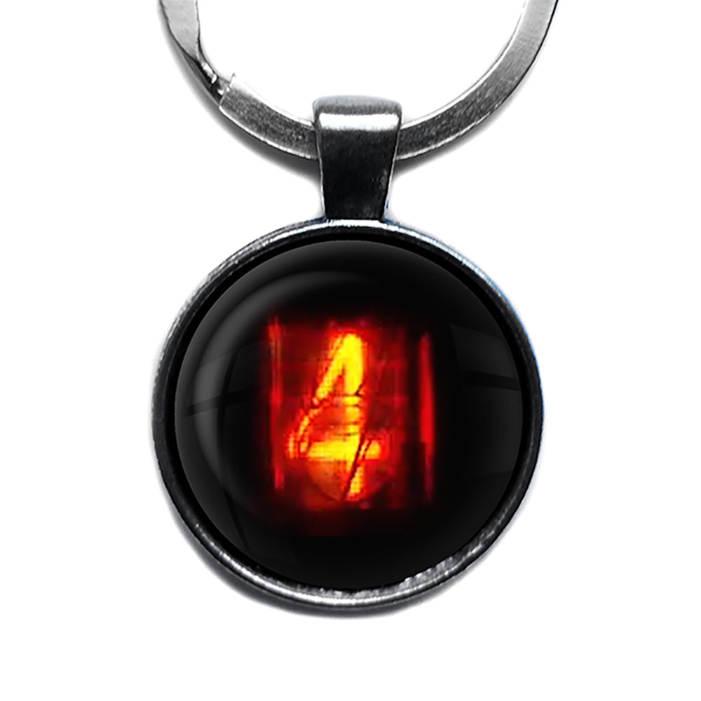Dieselpunk Steampunk Cyberpunk Nixie Tube Print Number 4 Four Antique Silver Keychain