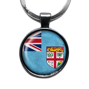 Fiji Fijian Flag Antique Silver Keychain