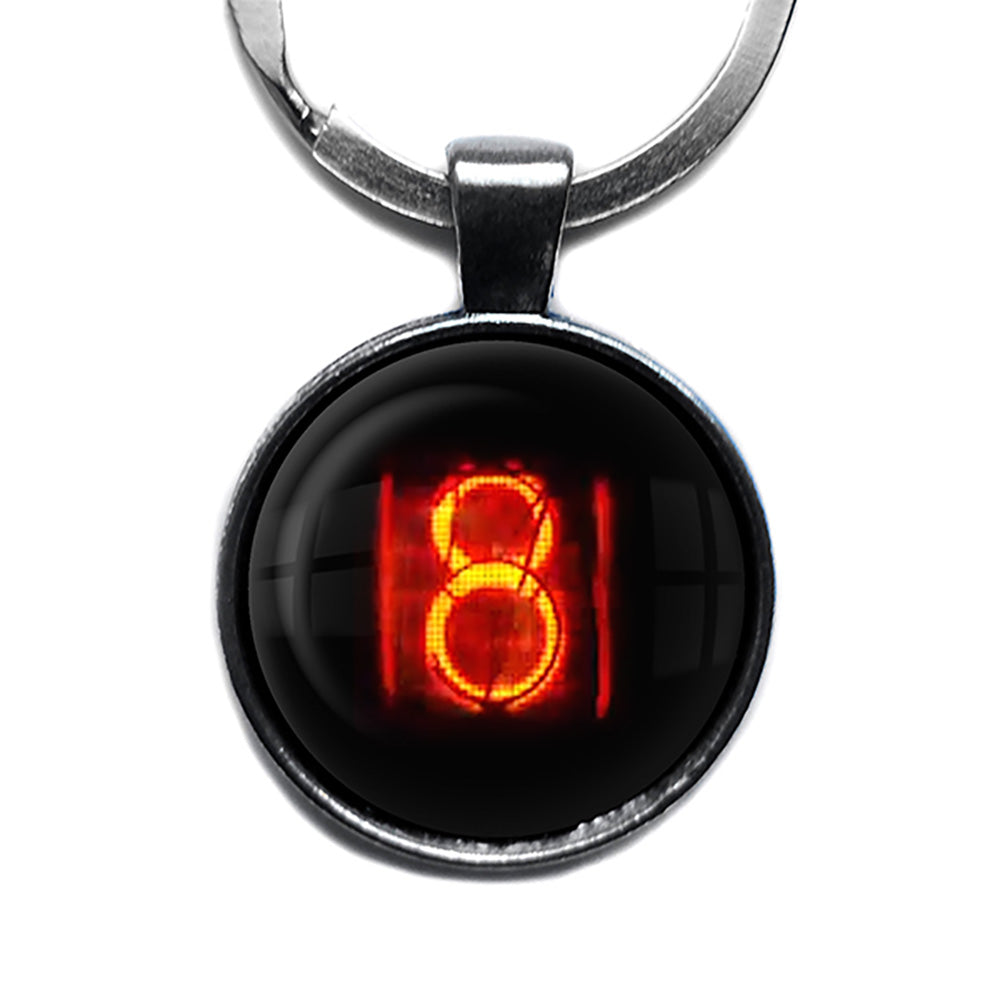 Dieselpunk Steampunk Cyberpunk Nixie Tube Print Number 8 Eight Antique Silver Keychain