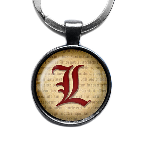 L Letter Old English Gothic Blackletter Magna Carta Antique Silver Keychain