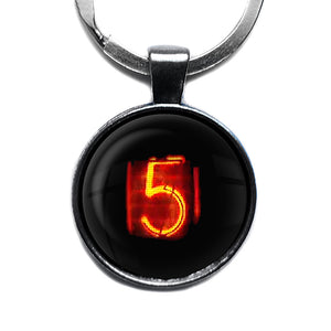 Dieselpunk Steampunk Cyberpunk Nixie Tube Print Number 5 Five Antique Silver Keychain