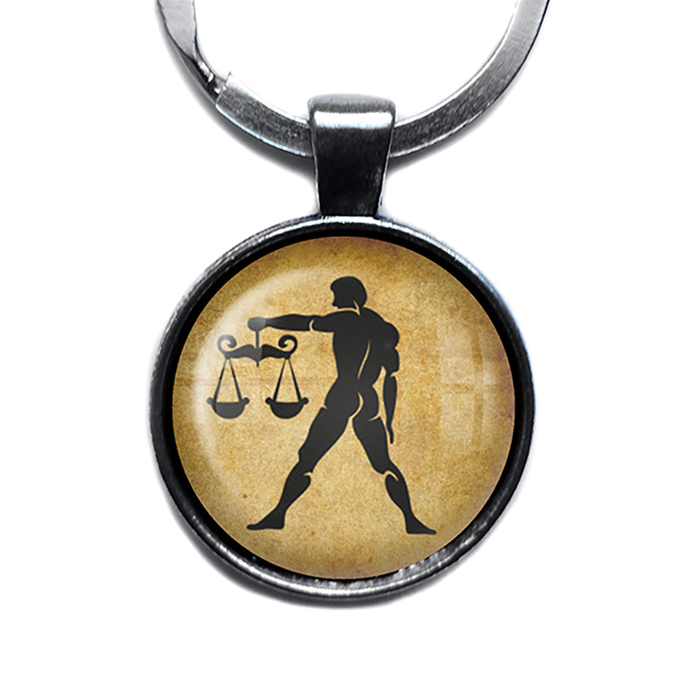 Zodiac Symbol Astrology Libra Antique Silver Keychain