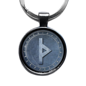 Viking Runes Elder Futhark Rune Circle TH Thurisaz Thor Antique Silver Keychain