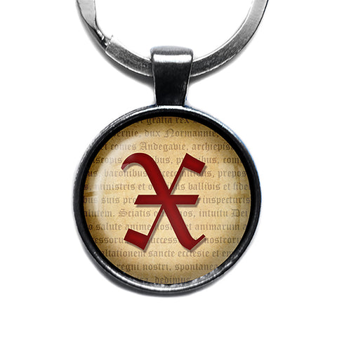 X Letter Old English Gothic Blackletter Magna Carta Antique Silver Keychain