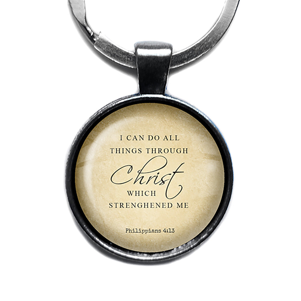 Philippians 4:13 All Things Through Christ King James Version KJV Bible Antique Silver Keychain