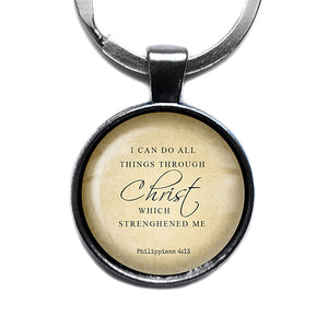 Philippians 4:13 All Things Through Christ King James Version KJV Bible Antique Silver Keychain