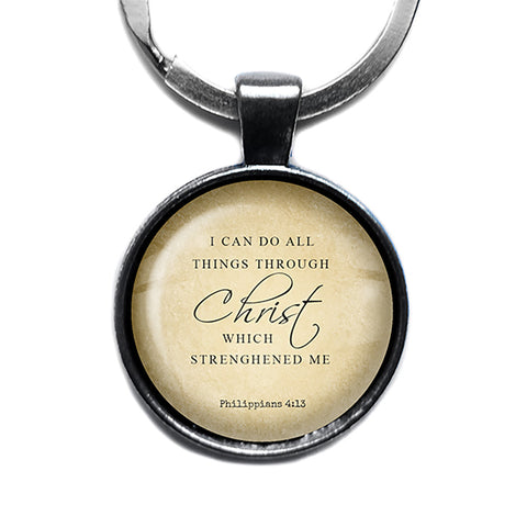Philippians 4:13 All Things Through Christ King James Version KJV Bible Antique Silver Keychain