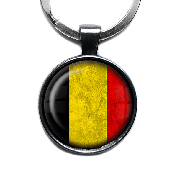 Belgium Belgian Flag Antique Silver Keychain