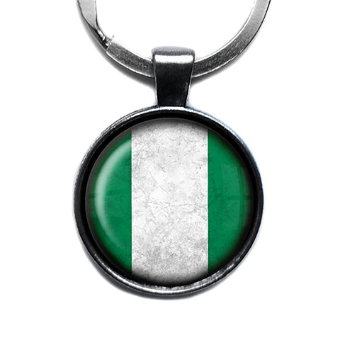 African Nation Nigeria Flag Antique Silver Keychain