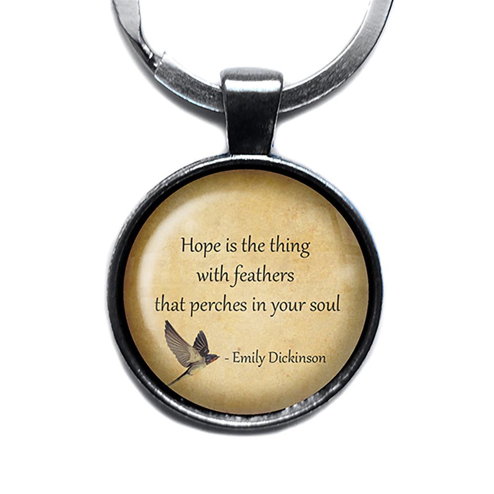 Emily Dickinson Hope is a Thing with Feathers Perches in your Soul Antique Silver Keychain