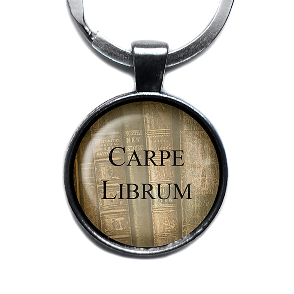 Latin Quote Carpe Librum Seize the Book Antique Silver Keychain