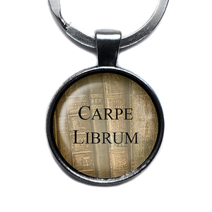 Latin Quote Carpe Librum Seize the Book Antique Silver Keychain