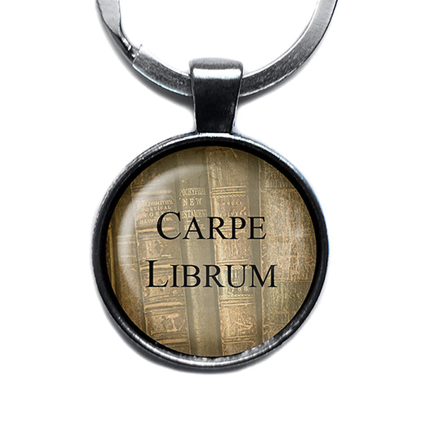 Latin Quote Carpe Librum Seize the Book Antique Silver Keychain