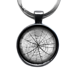 Halloween Spider Web Antique Silver Keychain