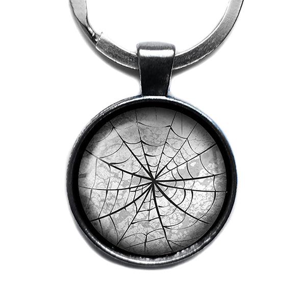 Halloween Spider Web Antique Silver Keychain