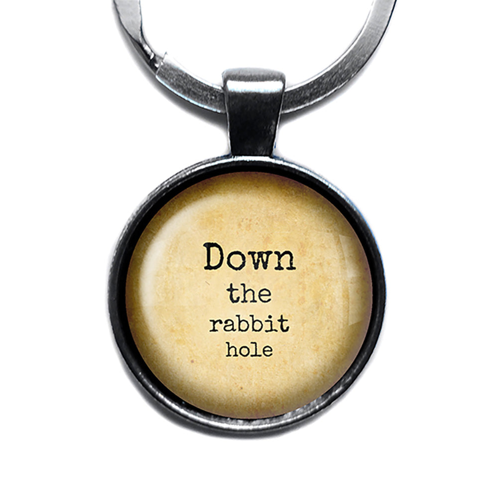 Alice in Wonderland Down the Rabbit Hole Antique Silver Keychain