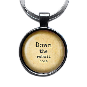 Alice in Wonderland Down the Rabbit Hole Antique Silver Keychain