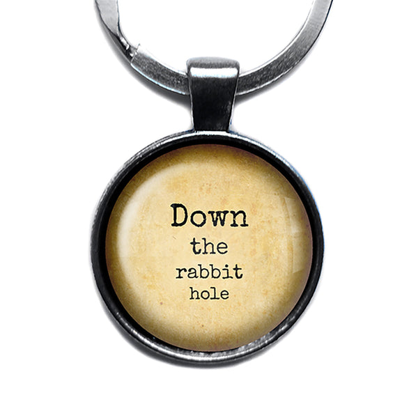 Alice in Wonderland Down the Rabbit Hole Antique Silver Keychain