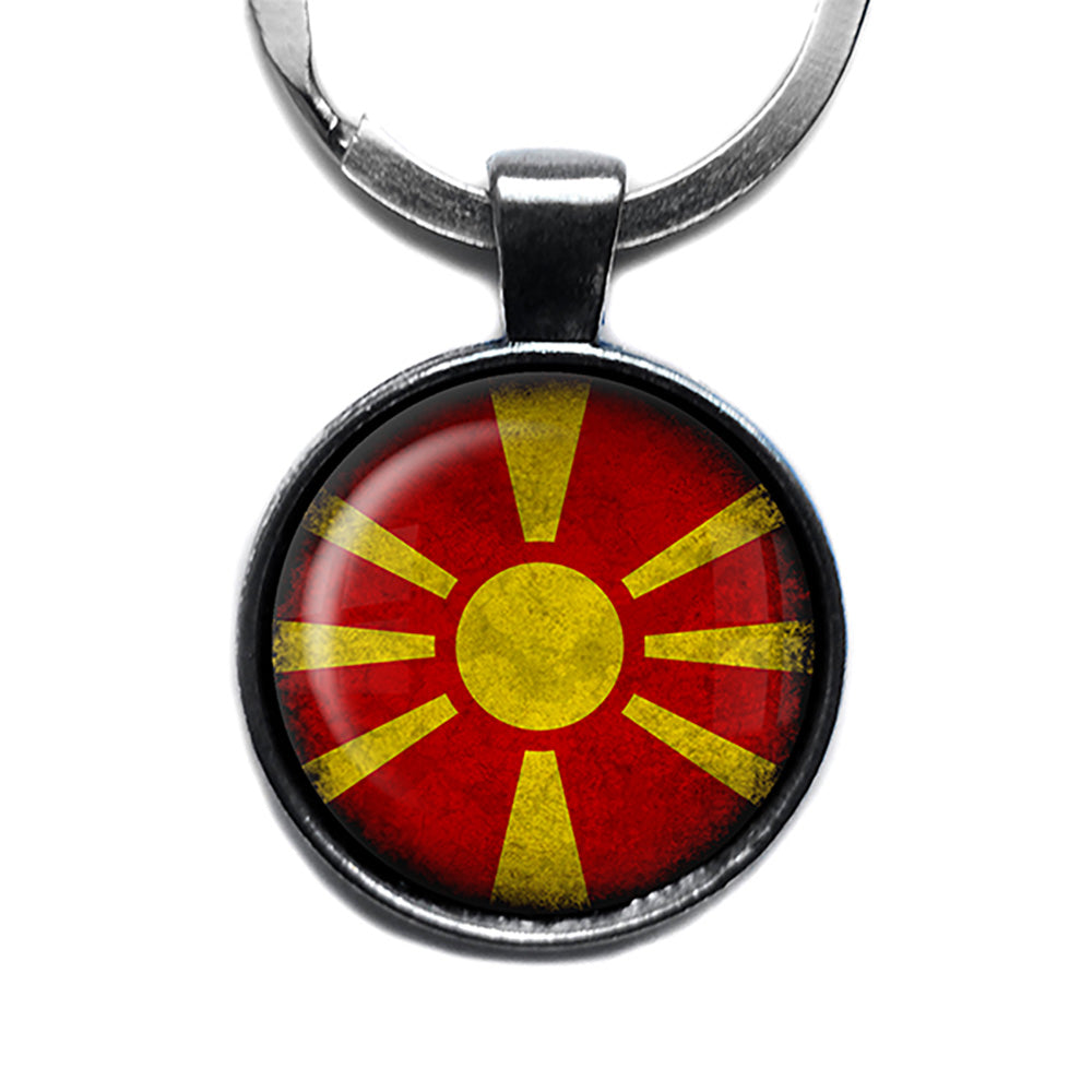 Macedonia Macedonian Flag Antique Silver Keychain