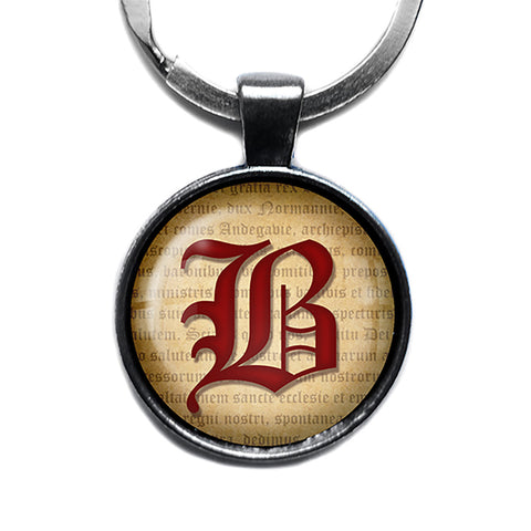 B Letter Old English Gothic Blackletter Magna Carta Antique Silver Keychain