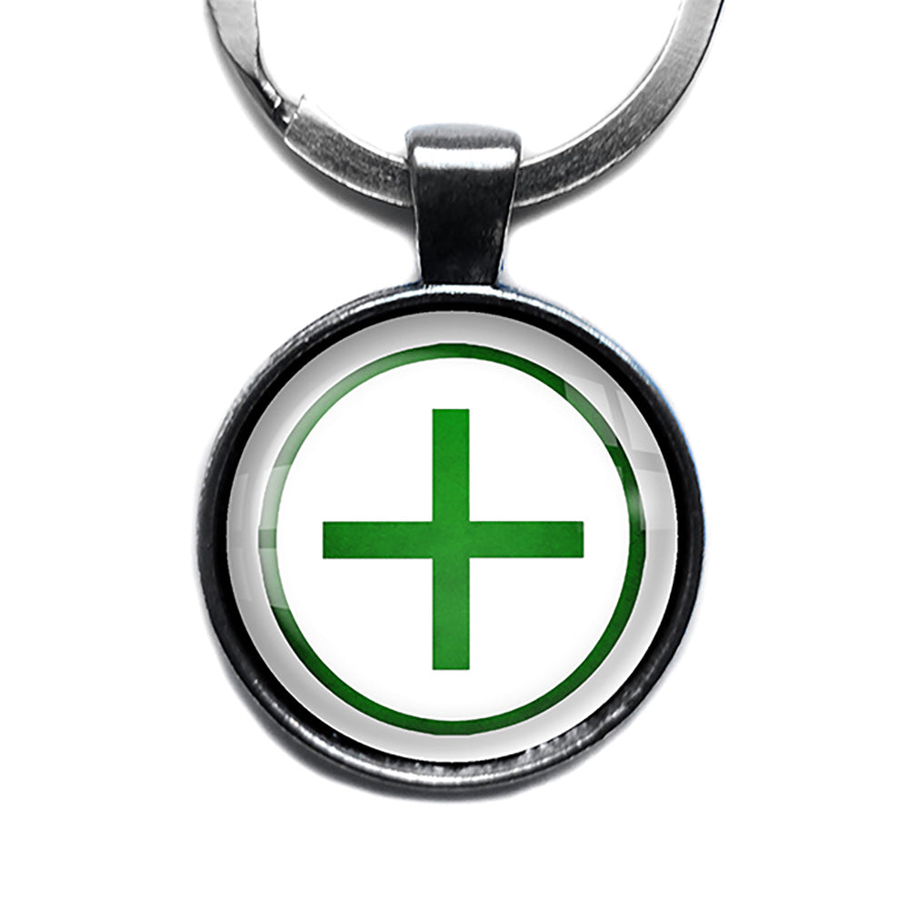 Celtic Cross Ailm Green on White Antique Silver Keychain