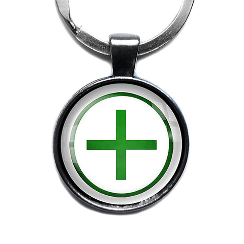Celtic Cross Ailm Green on White Antique Silver Keychain