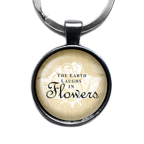Ralph Waldo Emerson The Earth Laughs in Flowers Antique Silver Keychain