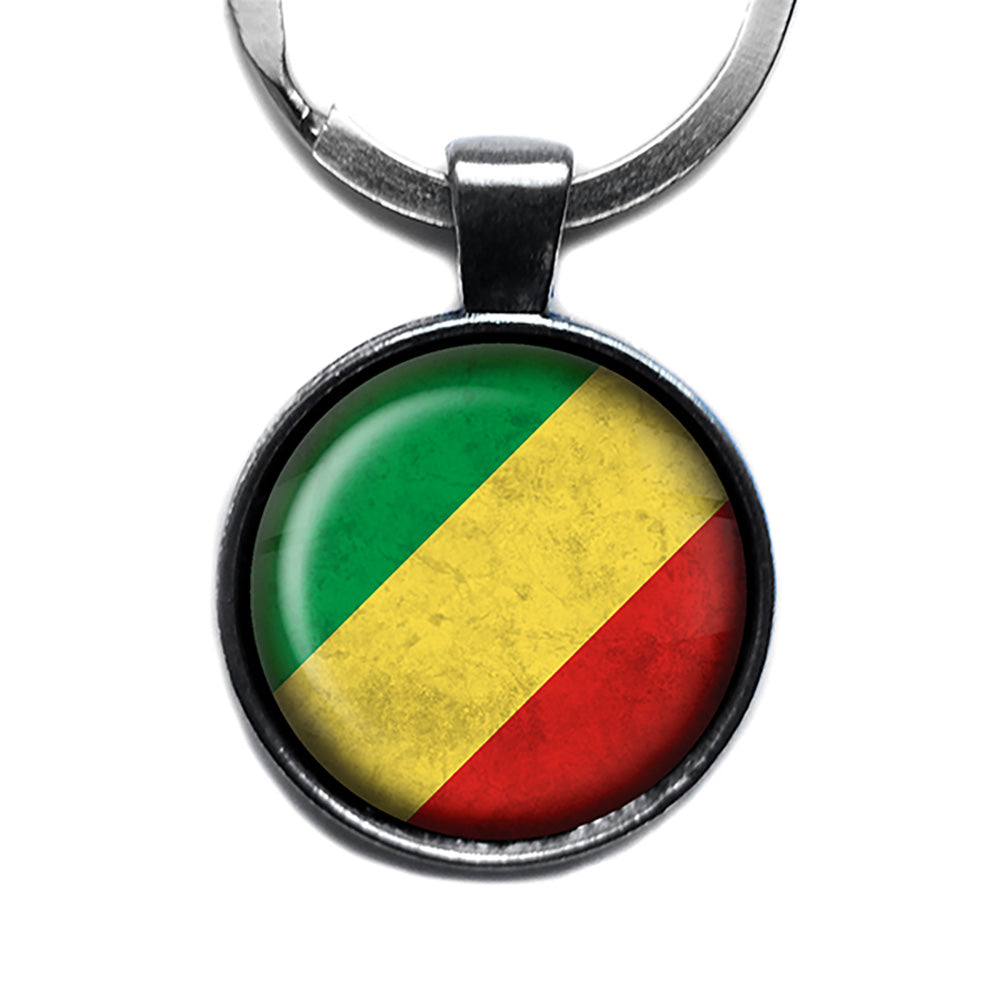 African Nation Congo Flag Antique Silver Keychain