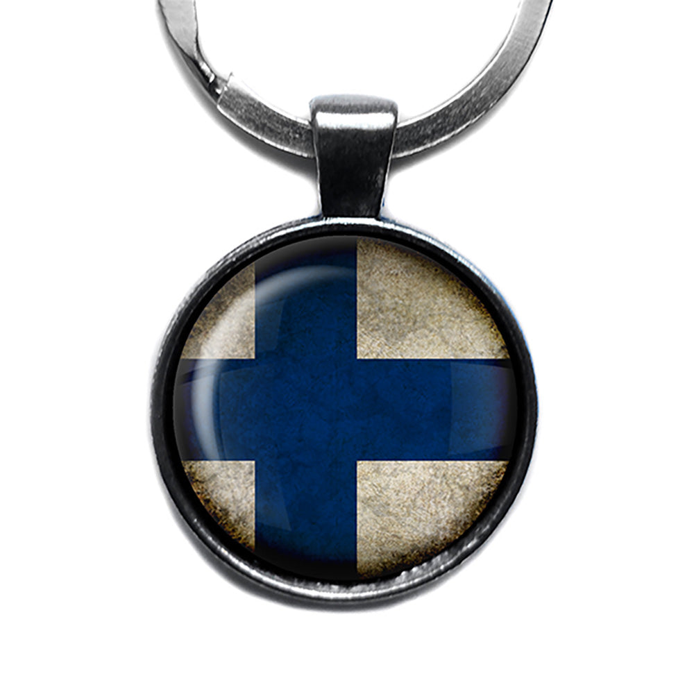 Republic of Finland Finnish Flag Antique Silver Keychain
