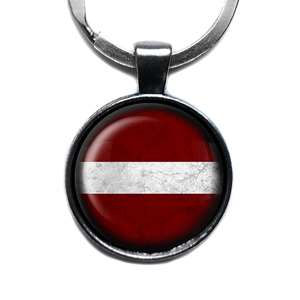 Latvia Latvian Flag Antique Silver Keychain