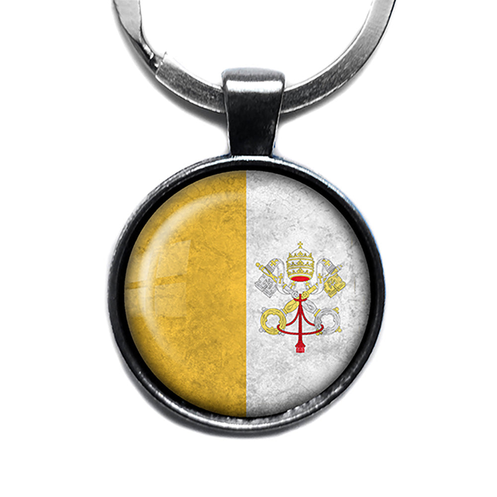 Vatican City Flag Antique Silver Keychain