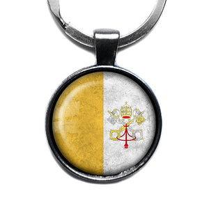 Vatican City Flag Antique Silver Keychain