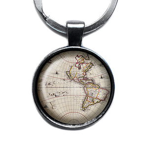 Ancient Map North South America Canada Antique Silver Keychain