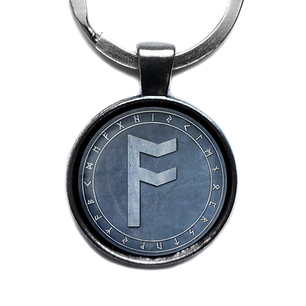 Viking Runes Elder Futhark Rune Circle A Ansuz Odin Antique Silver Keychain