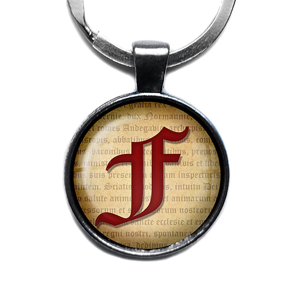 F Letter Old English Gothic Blackletter Magna Carta Antique Silver Keychain