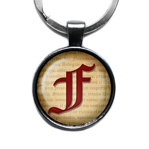F Letter Old English Gothic Blackletter Magna Carta Antique Silver Keychain