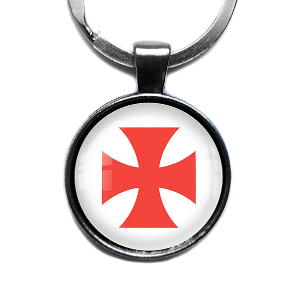 Knights Templar Cross Red on White Antique Silver Keychain