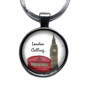 UK United Kingdom London Calling Antique Silver Keychain