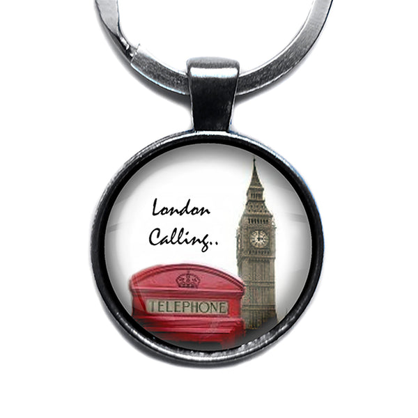 UK United Kingdom London Calling Antique Silver Keychain
