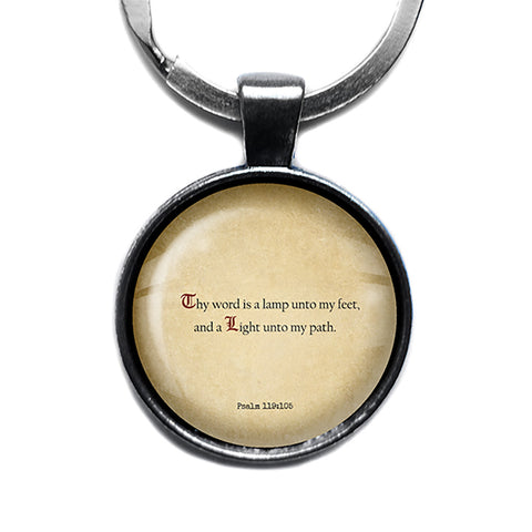 Psalm 119:105 Thy Word is a Lamp unto my Feet King James Version KJV Bible Antique Silver Keychain