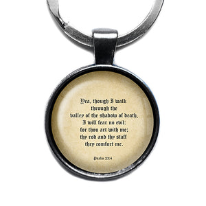 Psalm 23:4 The Valley of the Shadow of Death King James Version KJV Bible Antique Silver Keychain